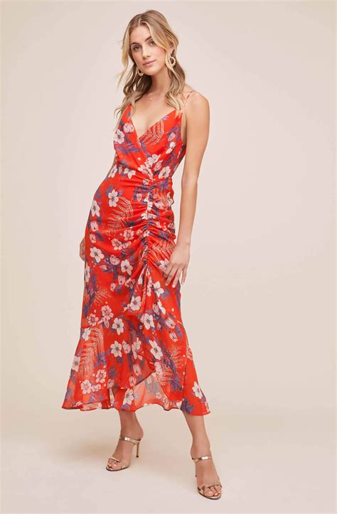 Mariah Floral Midi Dress Red Midi Dress Floral Midi Dress Ruched Midi Skirt