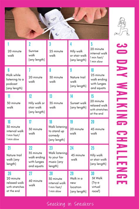 30 Day Walking Challenge With Free Printable Snacking In Sneakers