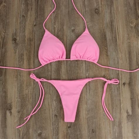 Summer Sexy Solid Micro Bikini Sets Women Tie Side G String Etsy