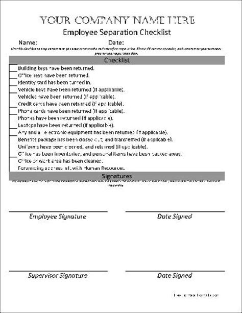 Free Personalized Employee Separation Checklist From Formville