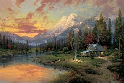 Evening Majesty Kinkade Thomas Painting Cabin Canvas