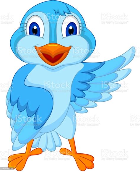 Cute Blue Bird Cartoon Waving Stock Illustration Download Image Now