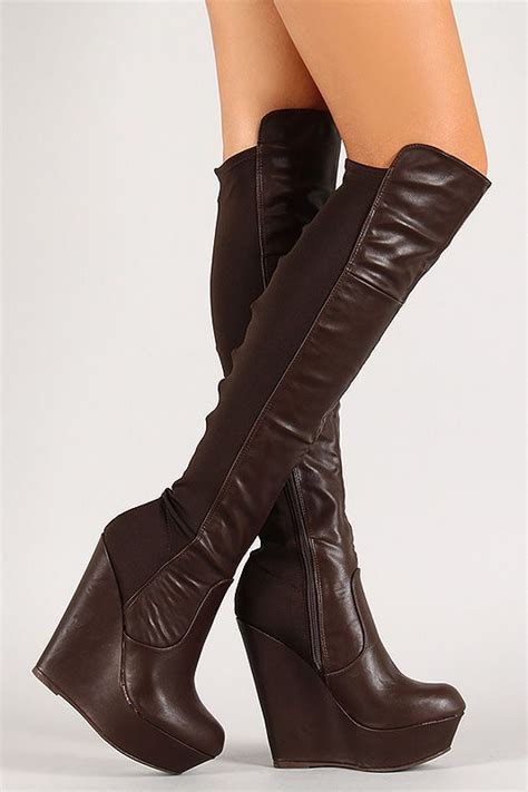 Mixed Media Platform Wedge Thigh High Boot Boots And Heels I Like In 2020 Leather Thigh High