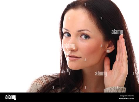 Beautiful Young Woman Listening Gesture Stock Photo Alamy