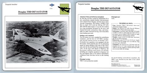 Douglas Tbd Devastator Torpedo Bomber Warplanes Collectors Club Card