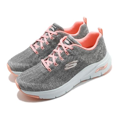 Skechers Arch Fit Comfy Wave Wide Grey Pink Women Casual Shoes 149414w