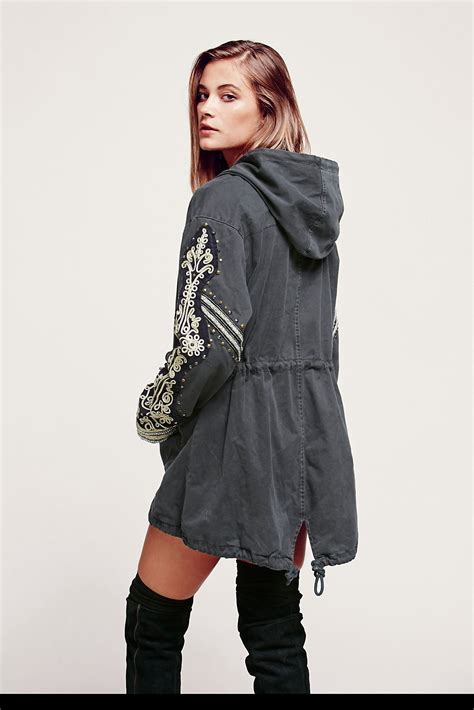 Free People Golden Quills Military Parka Dark Grey Xs Military