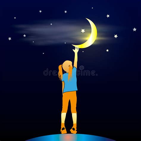 Girl Looking Up At The Moon Stock Photo Image 66916975