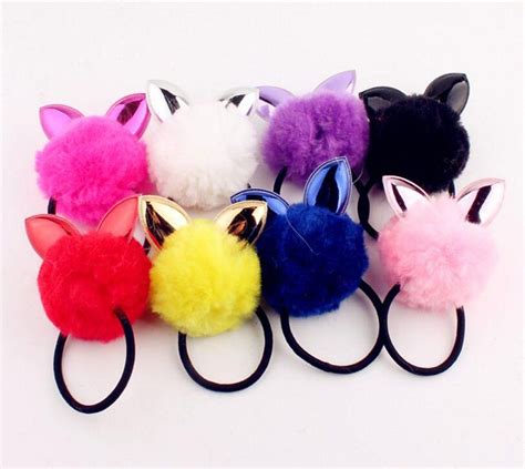 8 Pieces Cute Pom Pom Ball Rabbit Ear Hair Tie Rope Rubber Bands