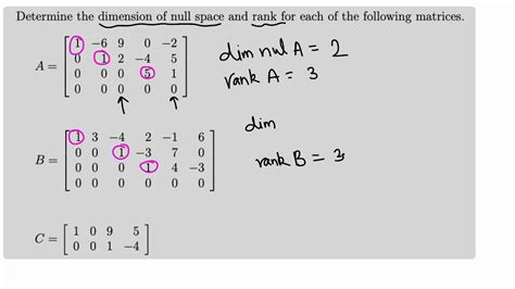 Linear Algebra Finding Dim Null A And Rank Of A Matrix Youtube