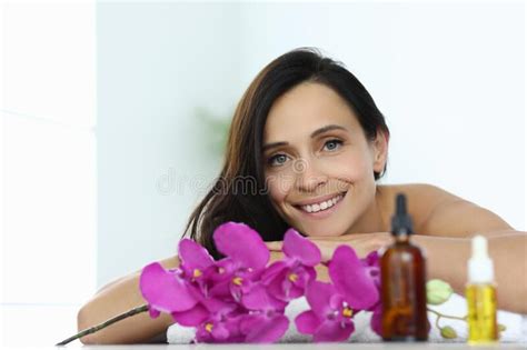 woman lies and smiles in massage room closeup stock image image of center buzz 192669243