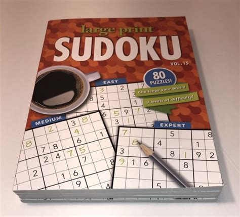New Lot Of 3 Sudoku Large Print Books Easy Medium Expert Sudoku