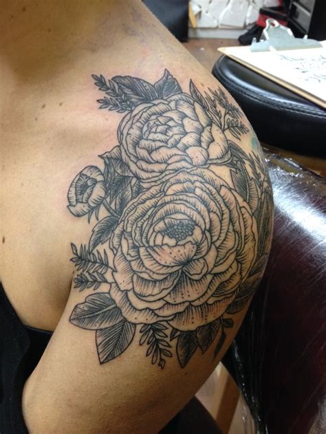 Peony Rose Flowers Shoulder Cap Tattoo Tattoos