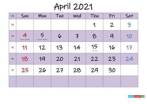 Editable April 2021 Calendar Template K21m460