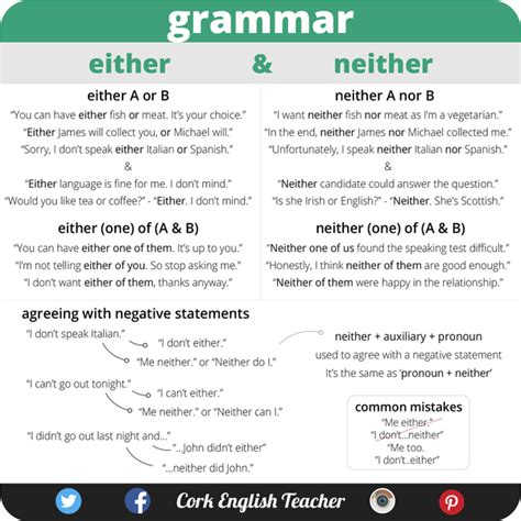 When using either/or and neither/nor, note the following rules: Uses of Either and Neither With Examples - English Learn Site