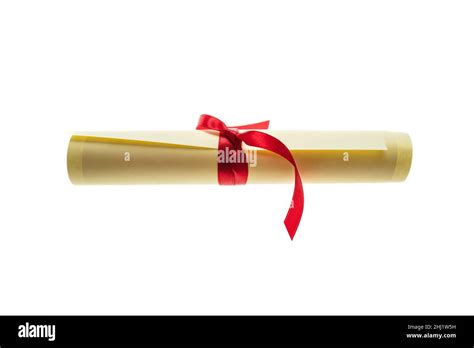 Diploma Scroll With Red Ribbon Isolated Cutout On White Background