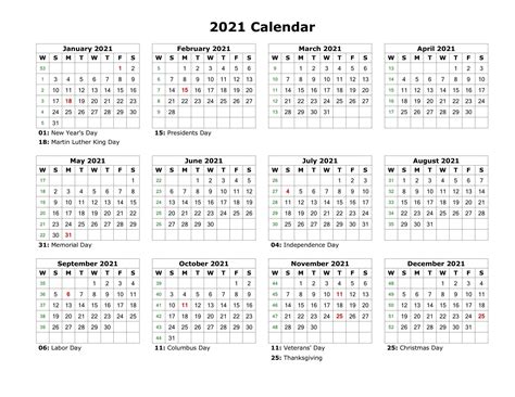 2021 Printable Calendar Free Full Page Template Calendar Design