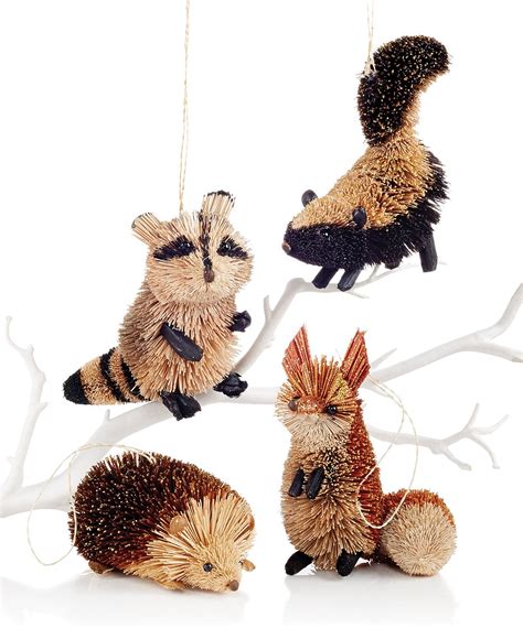 Martha Stewart Set Of 4 Forest Friends Buri Animal Ornaments Holiday