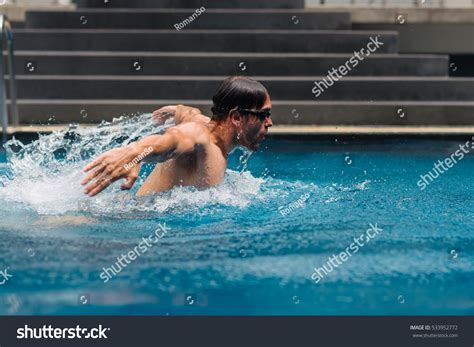 Shot Male Swimmer Doing Butterfly Stroke Stock Photo
