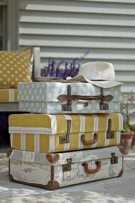 Fabric Covered Vintage Suitcases Decor Diy Suitcase Soft Furnishings