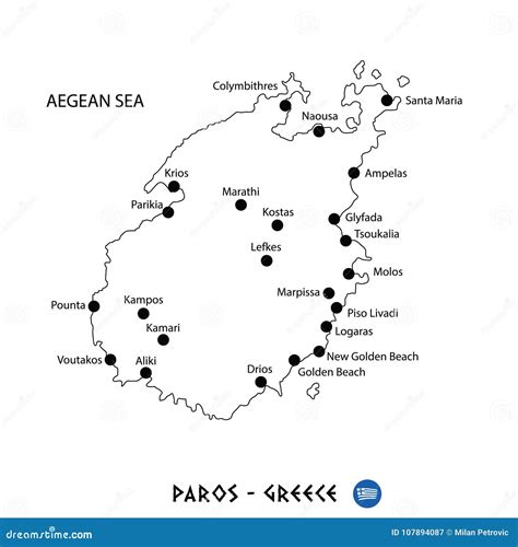 Island Of Paros In Greece White Map Illustration Cartoon Vector