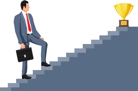Businessman And Gold Trophy On Ladder Of Success 35743570 Png