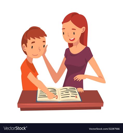 Mother Teaching Her Son Mom Helping Boy With Vector Image