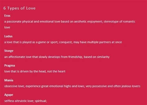 6 Types Of Love Romantic Love Words Emotions