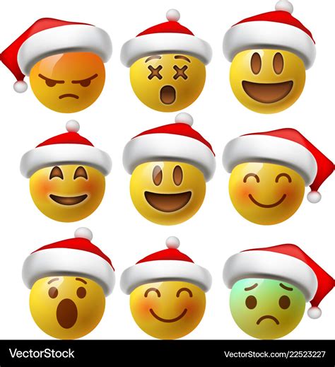 Christmas Smiley Face Emojis Or Yellow Emoticons Vector Image