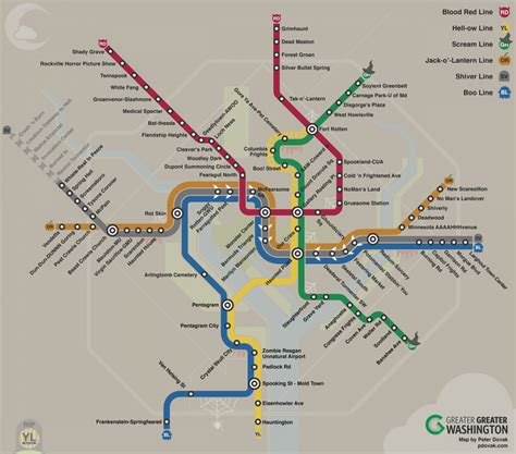 To view the advertisements, select the station on the metro map or use the list of stations in alphabetical order. What's spookier than arcing insulators? Our Halloween Metro map. - Greater Greater Washington