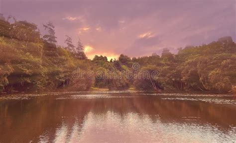 Sunset And Reflections Across A Large Lake Stock Image Image Of