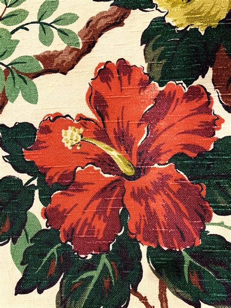 Iconic Vintage 30s Hibiscus Barkcloth Fabric Tropical Hollywood Glam