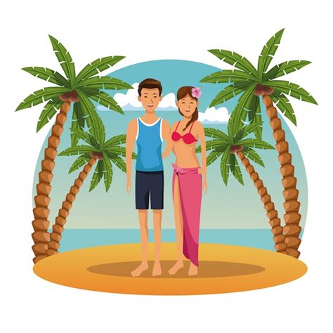 Premium Vector Young Couple In The Beach Cartoons Summer