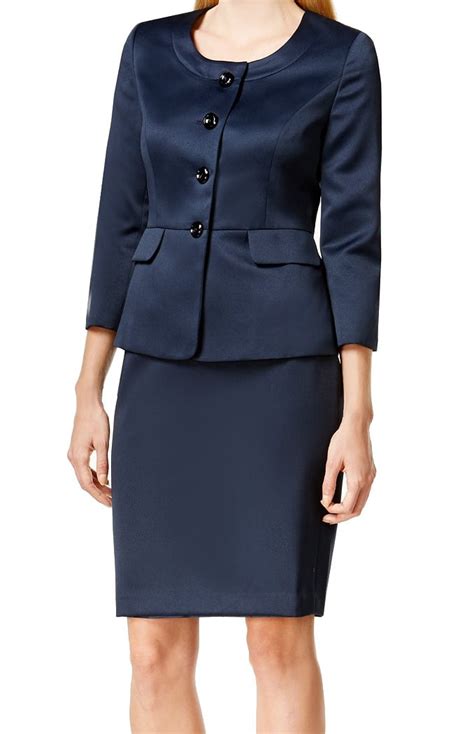 Le Suit Le Suit New Navy Blue Womens Size 14 Peplum Four Button Skirt