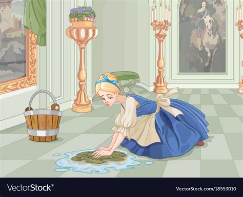 Sad Cinderella Cleaning Royalty Free Vector Image