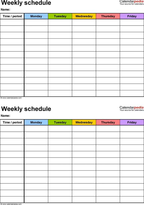 Monday To Friday Blank Week Schedule Free Calendar Template