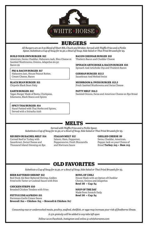 Menu At The White Horse Restaurant And Bar St Cloud 809 W St Germain St