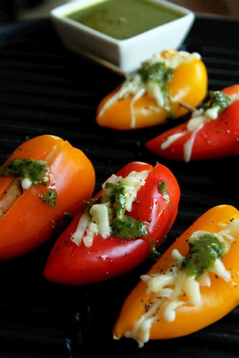 Grilled Cheese Stuffed Mini Peppers With Roasted Garlic