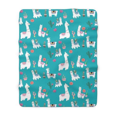 Llama Fleece Blanket Sherpa Blanket Llamas With Turquoise Etsy