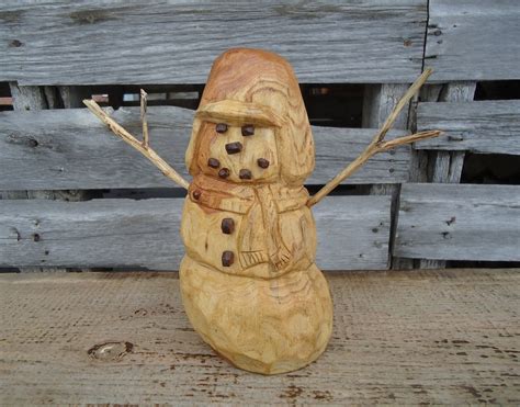Hand Carved Wood Snowman Carved Snowman Wooden Snowman Etsy