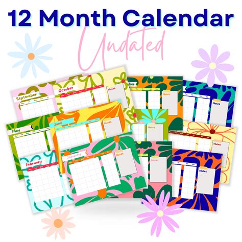 Flower Power Undated 12 Month Calendar