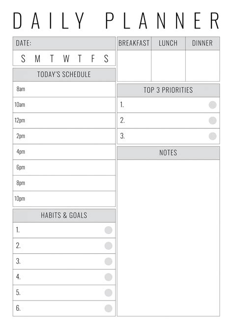 Free Printable Undated Daily Planner With Big Section For Notes Pdf