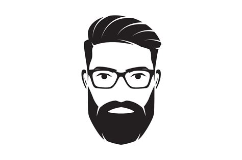 Bearded Men Face Hipster Character Vector Illustration Custom
