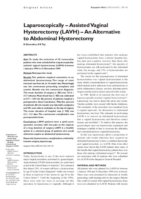Pdf Laparoscopically Assisted Vaginal Hysterectomy Versus Abdominal