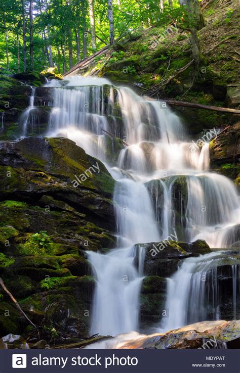 Cascades Of Big Waterfall In Forest Beautiful Summer