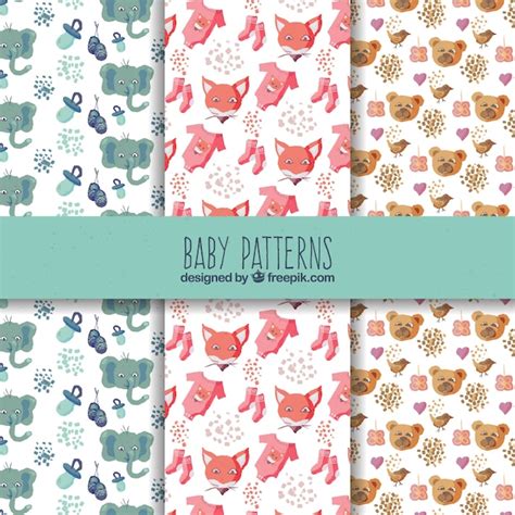 Free Vector Set Of Cute Baby Patterns With Elements