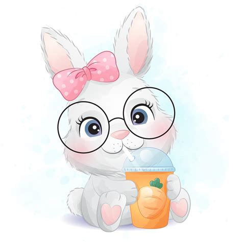 Cute Little Bunny Drinking A Carrot Juice Illustration 2063716 Vector