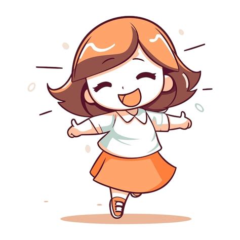 Premium Vector Cute Cartoon Girl Jumping And Smiling Vector Illustration