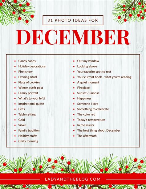 December Photo Challenge Photo A Day Printable
