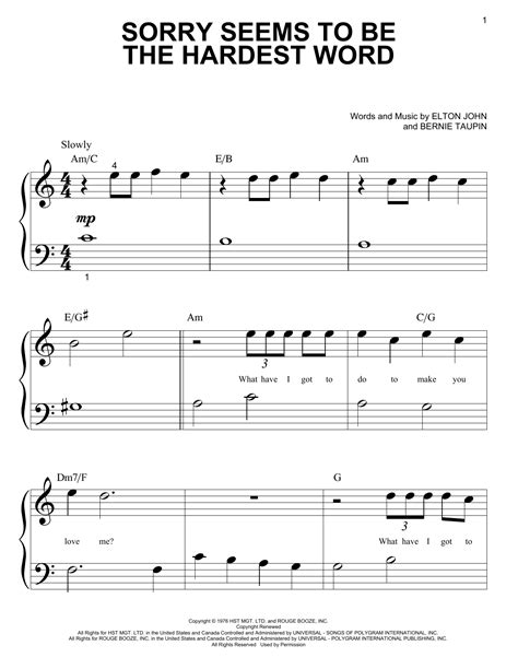 Sorry Seems To Be The Hardest Word Sheet Music By Elton John Piano